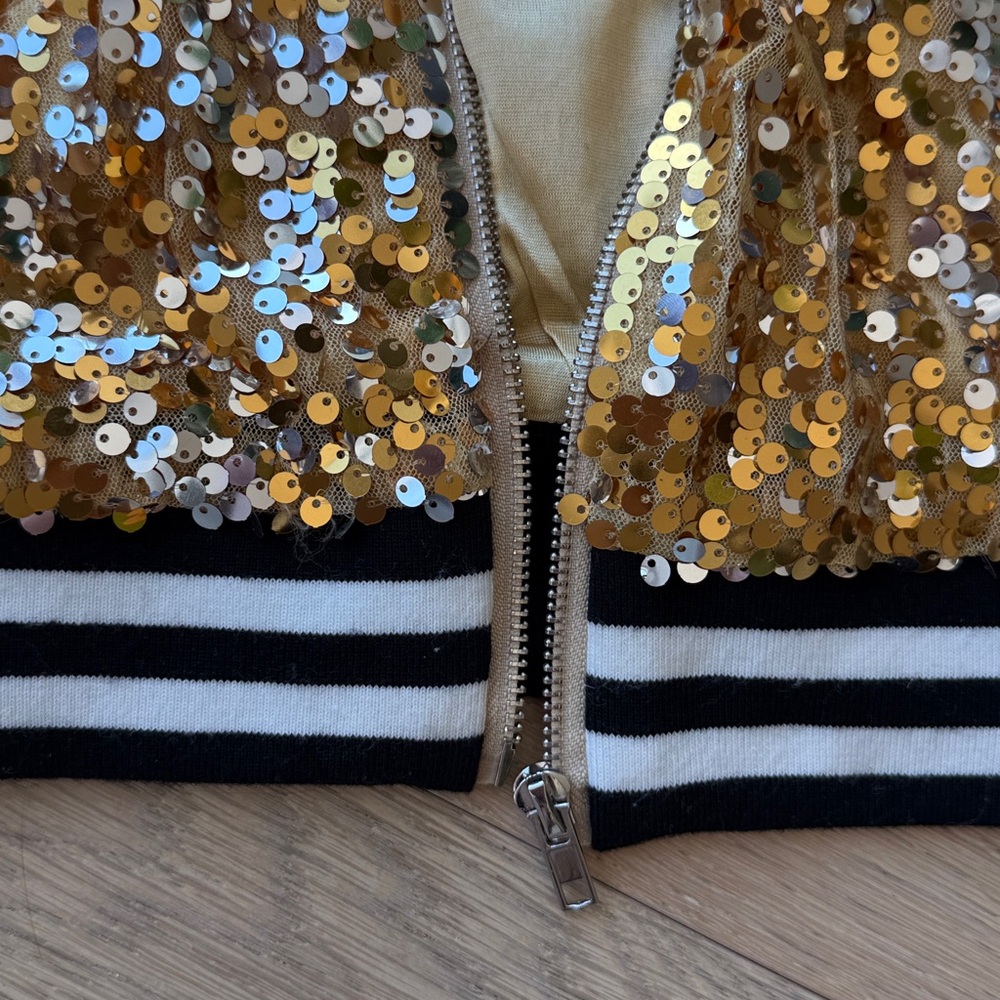 Gold Sequin Bomber Jacket - image 3
